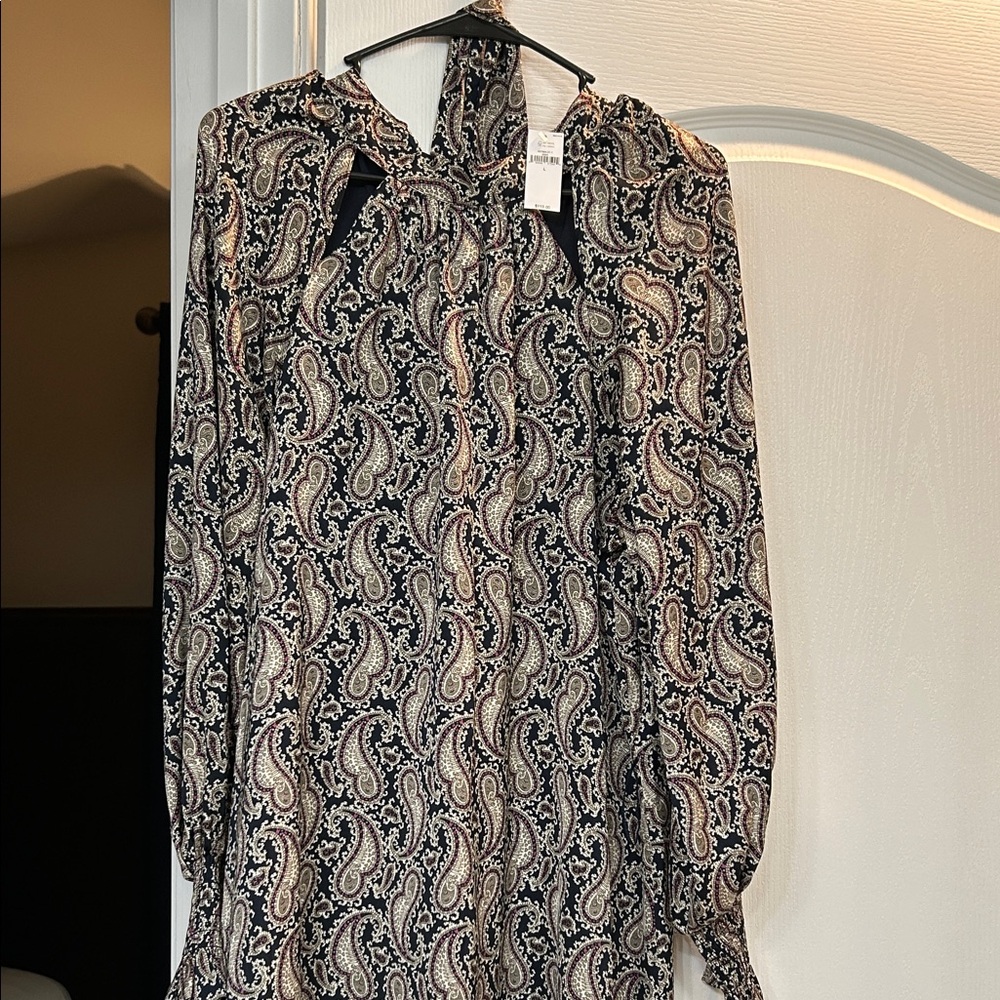 Paisley Long Sleeve Dress-Banana Republic